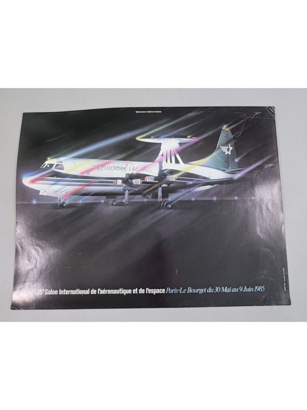 1985 Paris Air Show Poster Lockeed Airplane 36th Intl Aeronautics & Space 23"